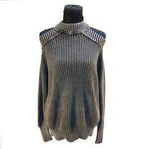 Free People Cold Shoulder Turtleneck Sweater XS Gray Ribbed Knit Slouchy